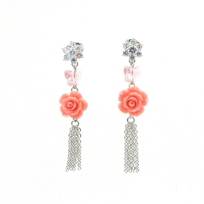 Swarovski Element Rose Metal Tassel Earrings